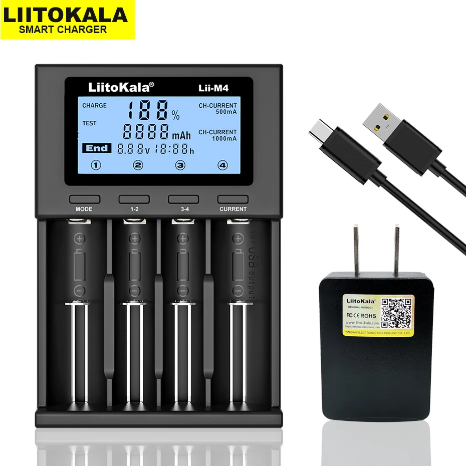 new liitokala lii m4 18650 charger lcd display universal smart charger test capacity for 3 7v 26650 18650 21700 aa aaa etc 4slot free global shipping