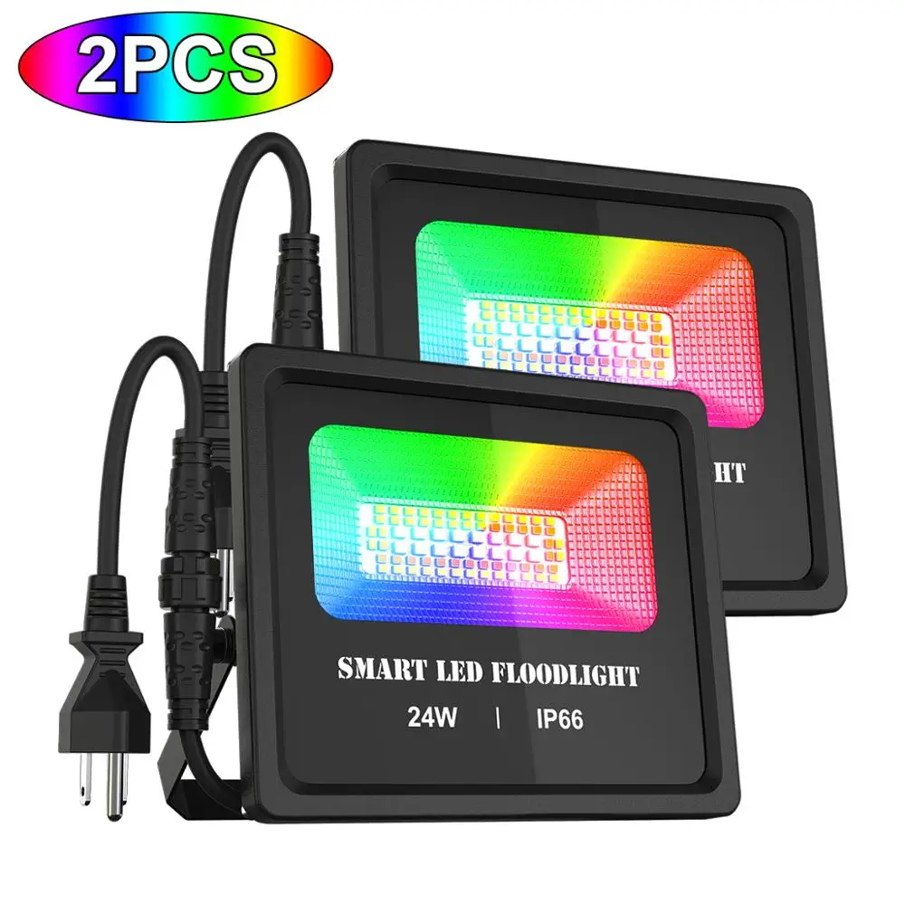 

2PCS LED Floodlight 24W LED Smart Flood Light IP66 Waterproof Bluetooth Group Control Garden Party Stage Lighting RGB Light
