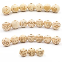 20pc 18 20mm natural wooden beads animal elephant smiling face heart star diy pacifier clip wood qrganic toys bead