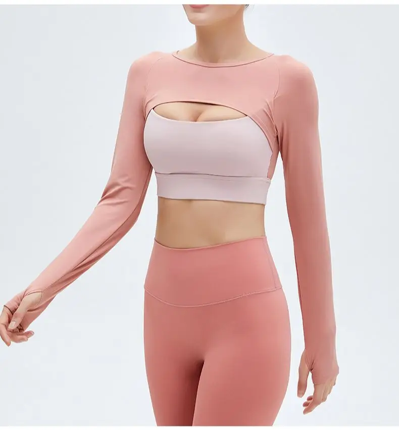 

Sexy Sports Wear Long Sleeves Fitness Tops for Women Round Neck Yoga Trainning Tops Running Clothes 3 Colors Available S21178