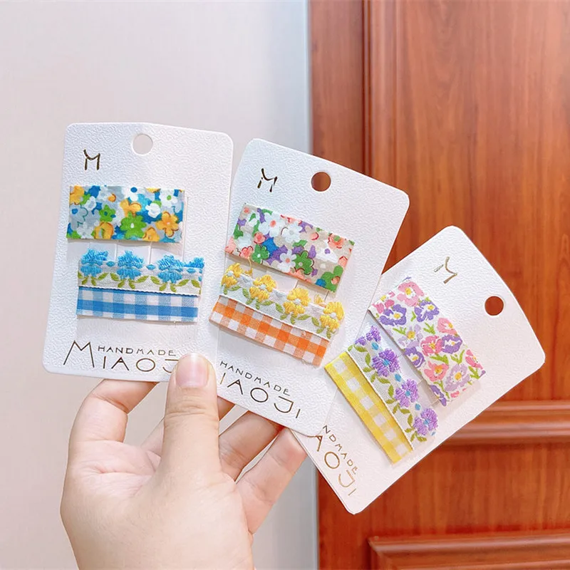 

Ethnic Style Fresh Beautiful Embroidery Flower BB Clip Simple Fashion Girl Children Cute Print Fabric Hairpins Hair Accessories