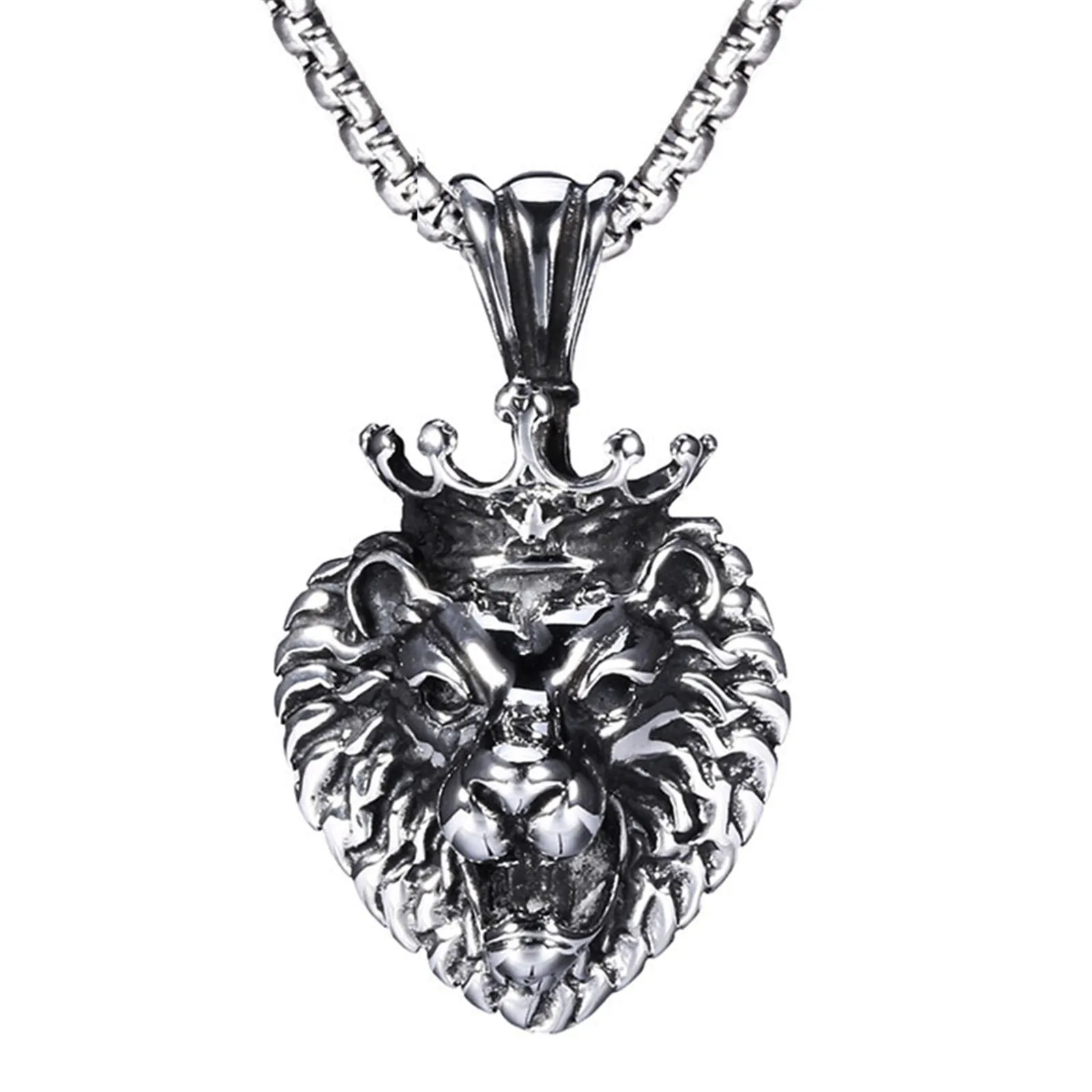 

Lion Head Pendant Stainless Steel Animal King Crown Necklace for Men Cool Retro Vintage Jewelry Boys Gifts New Trendy