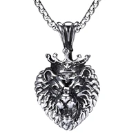 lion head pendant stainless steel animal king crown necklace for men cool retro vintage jewelry boys gifts new trendy