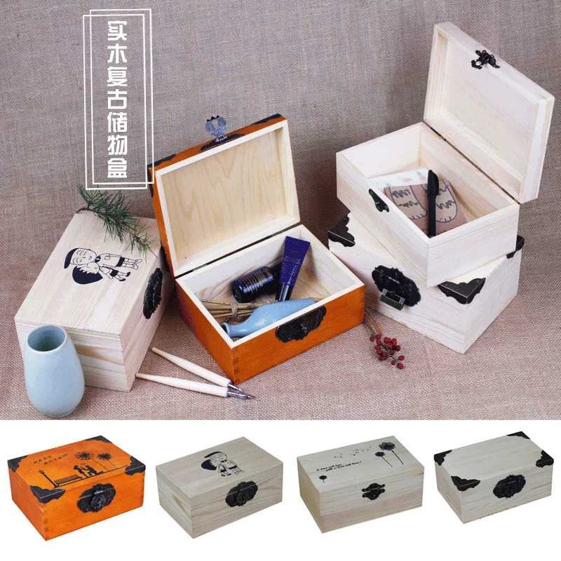 

Винтажный деревянный ящик для хранения, маленький ящик с ленточным замком, деревянный бытовой ящик для хранения, деревянный ящик для хранен...