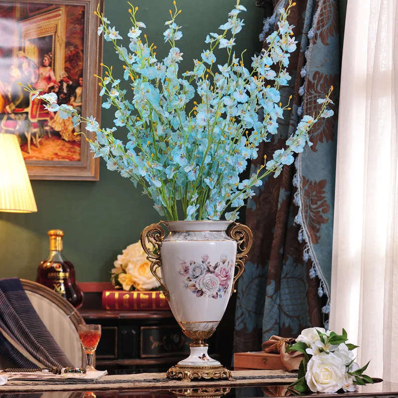 

American European living room vestibule porch home decoration soft vase flower insert ceramic with copper peacock paper ornament
