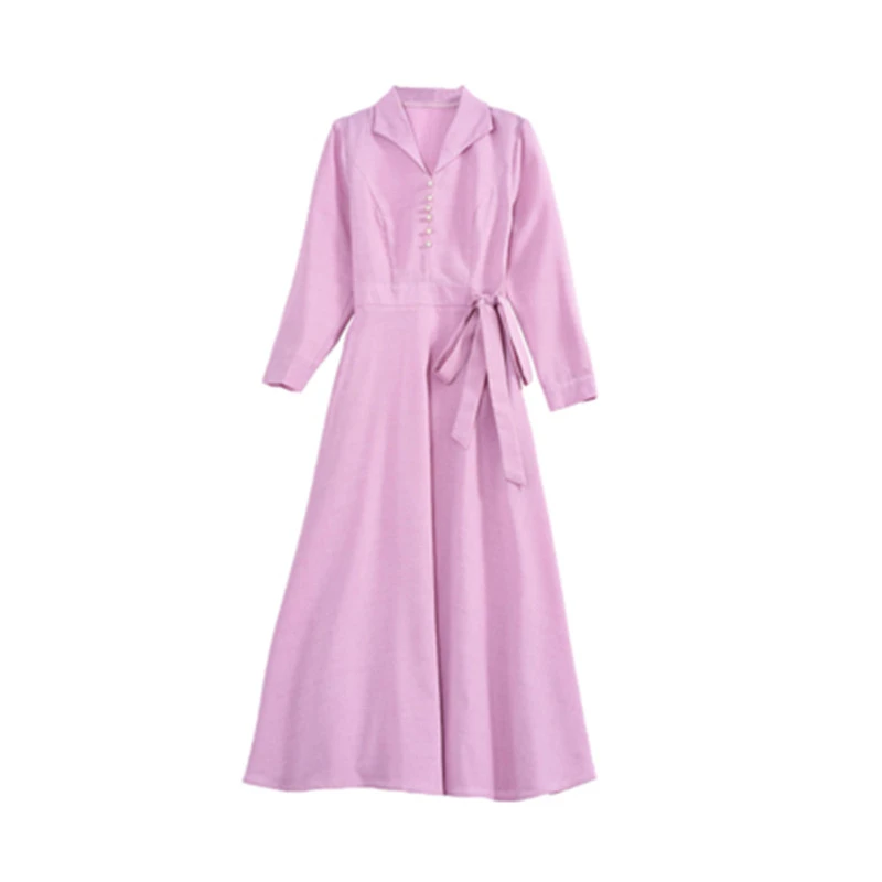 

2021 New Arrivals OL Women's Long Dresses Spring Autumn lady Trendy Casual Dress With Belt Cotton Linen Female Vestido
