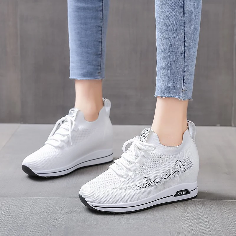 

2021 Women's Thick Bottom Mesh Shoes Fashion Ladies Lace Up Shoe Platform Height Increasing Female Casual Footwear Women Shoe