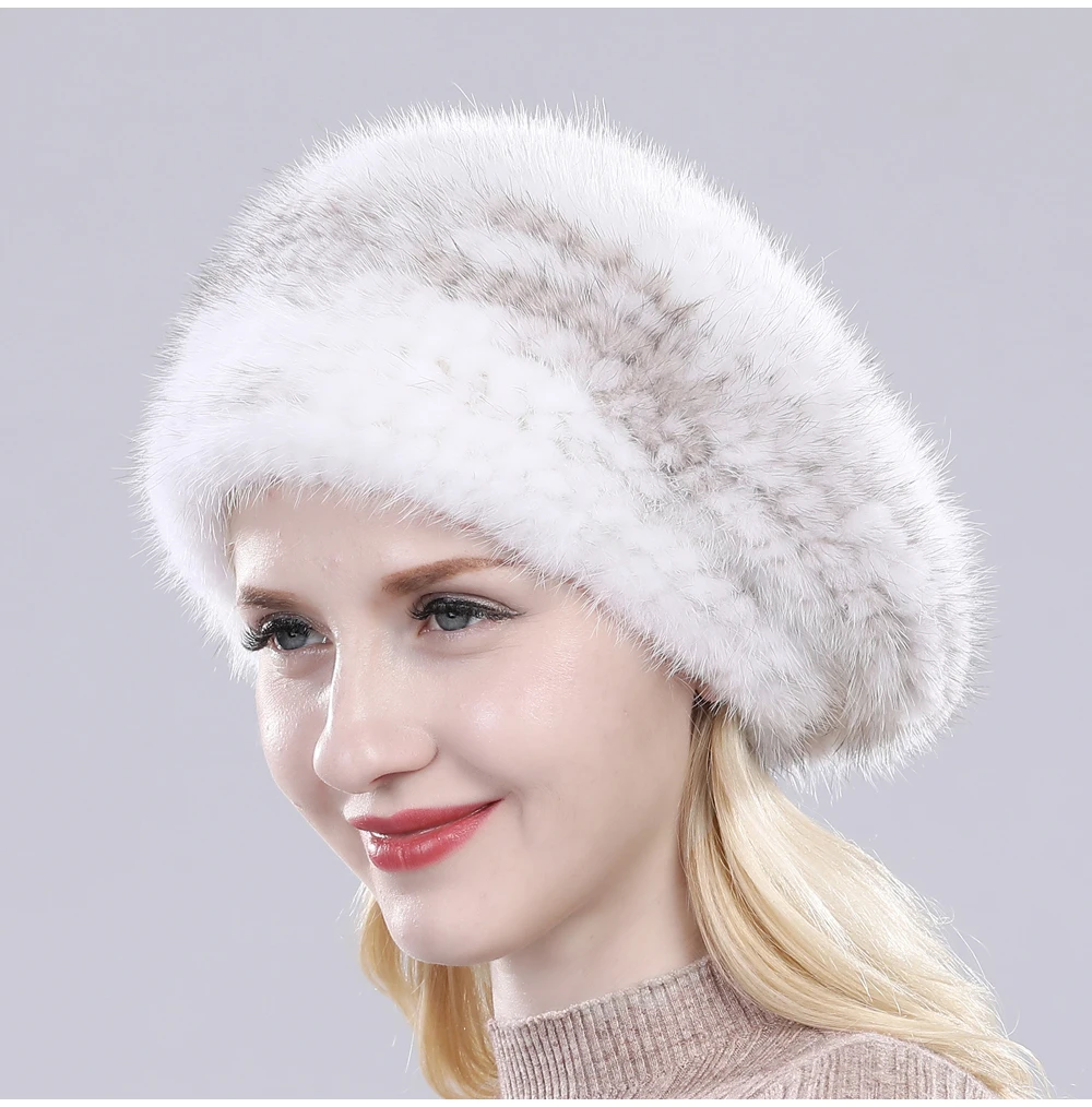 Hot Sale Russia Women Winter Real Mink Fur Berets Hat Hand Knitted Real Natural Mink Fur Cap Lady Luxury Real Mink Fur Hats