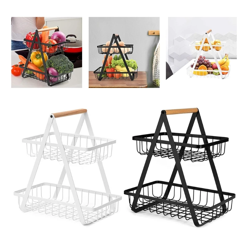 

2-Tier Fruit Basket Metal Detachable Portable Kitchen Storage Countertop Shelf Rack Snacks Storage Stand Rack Vegetable Holder
