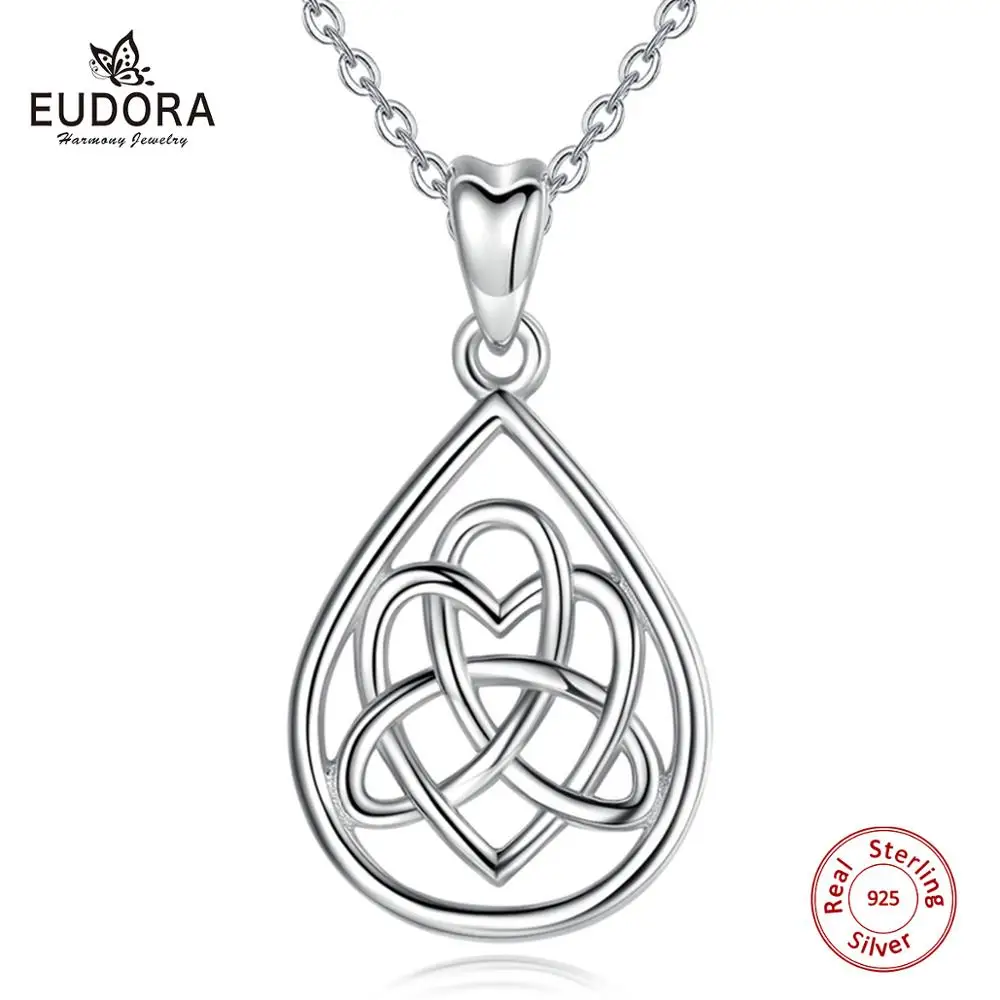 

EUDORA Sterling Silver Celtics Love Knot pendant necklace Water drop Pendants Fine Jewelry for Women Party Gift CYD132