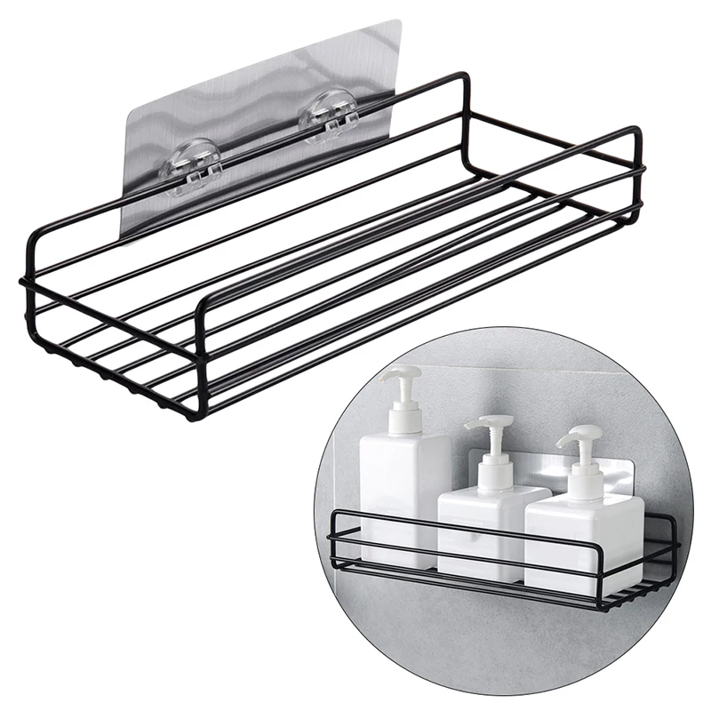 

Iron Storage Basket Wall Punch-Free Shelf Organizer Shampoo Cosmetic Rack Bath Shower Holder Home Bathroom Kitchen Accessories