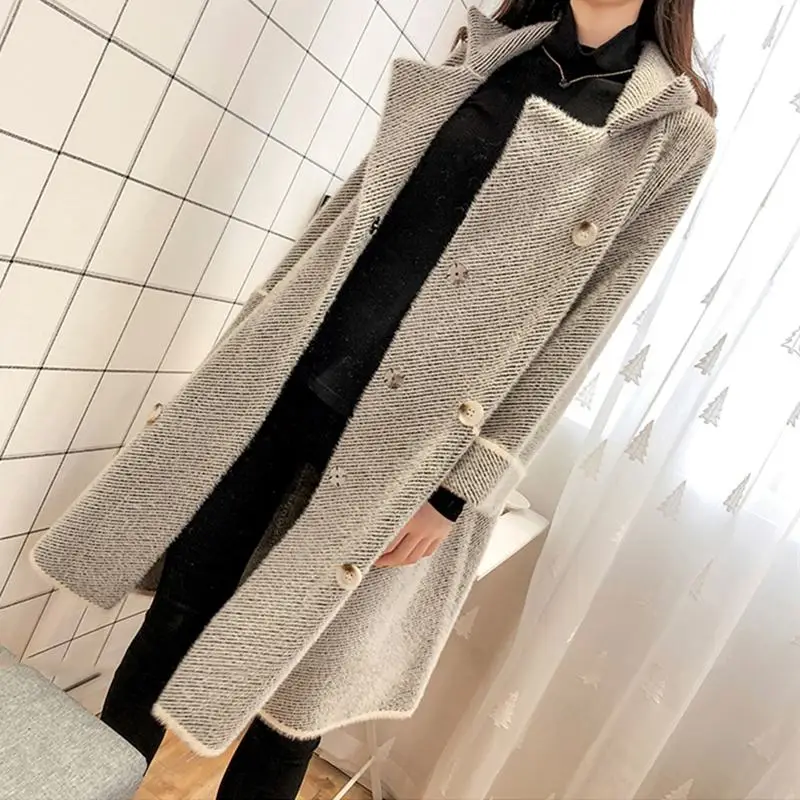 

Women 2019 Autumn Winter Imitation Mink Cashmere Coat New Loose Casual Soft Sweater Female Lapel Thick Warm Knit Cardigan T131