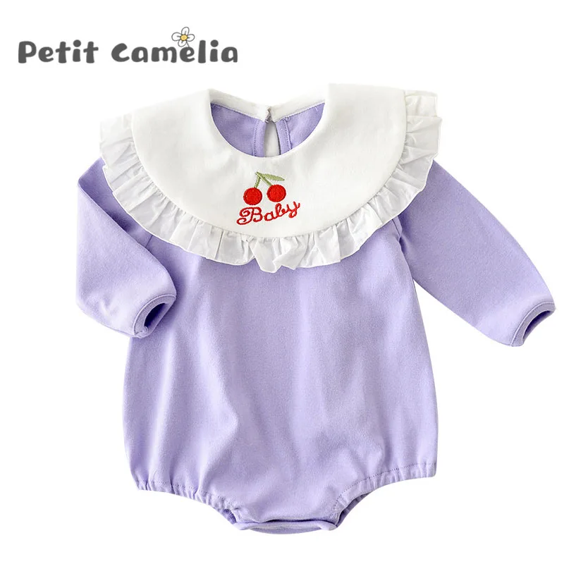 Комбинезон для новорожденных с вышивкой вишни кукольным воротником одежда
