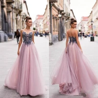 2022 berta prom dresses sheer jewel neck a line beaded fairy evening dress party wear custom made formal gowns