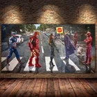 Картины на холсте с изображением супергероев, пересекающих дорогу, аниме постеры и принты Marvel, Железный человек, настенные картины для декора гостиной