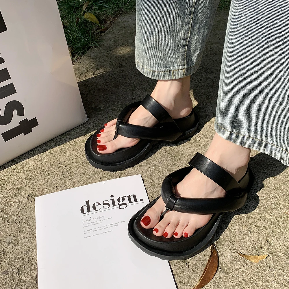 

Ladies slippers outer wear 2021 summer fashion casual Roman style thick bottom flip flops comfortable large size 35-40.