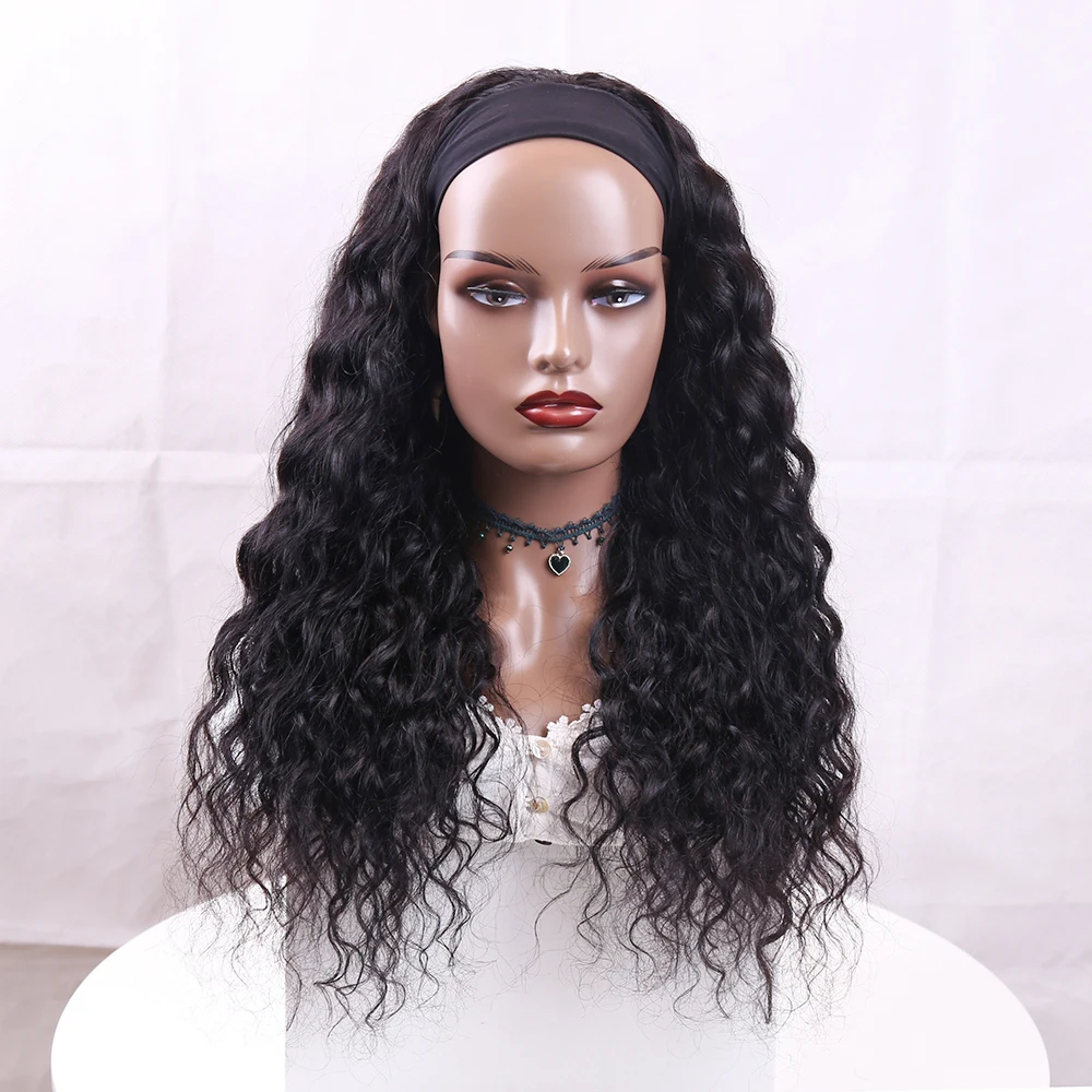 

Brazilian Water Wave Wigs With Headbands 30 Inch Long Wigs Scarf Wigs 100% Remy Human Hair Made Machine Headbands Wigs With Gift