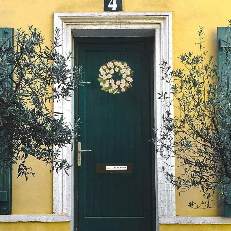 

Hot 12inch Artificial White Daisy Wreath Summer Wreath for Front Door Window Wall Garden Office Wedding Party Home Decor
