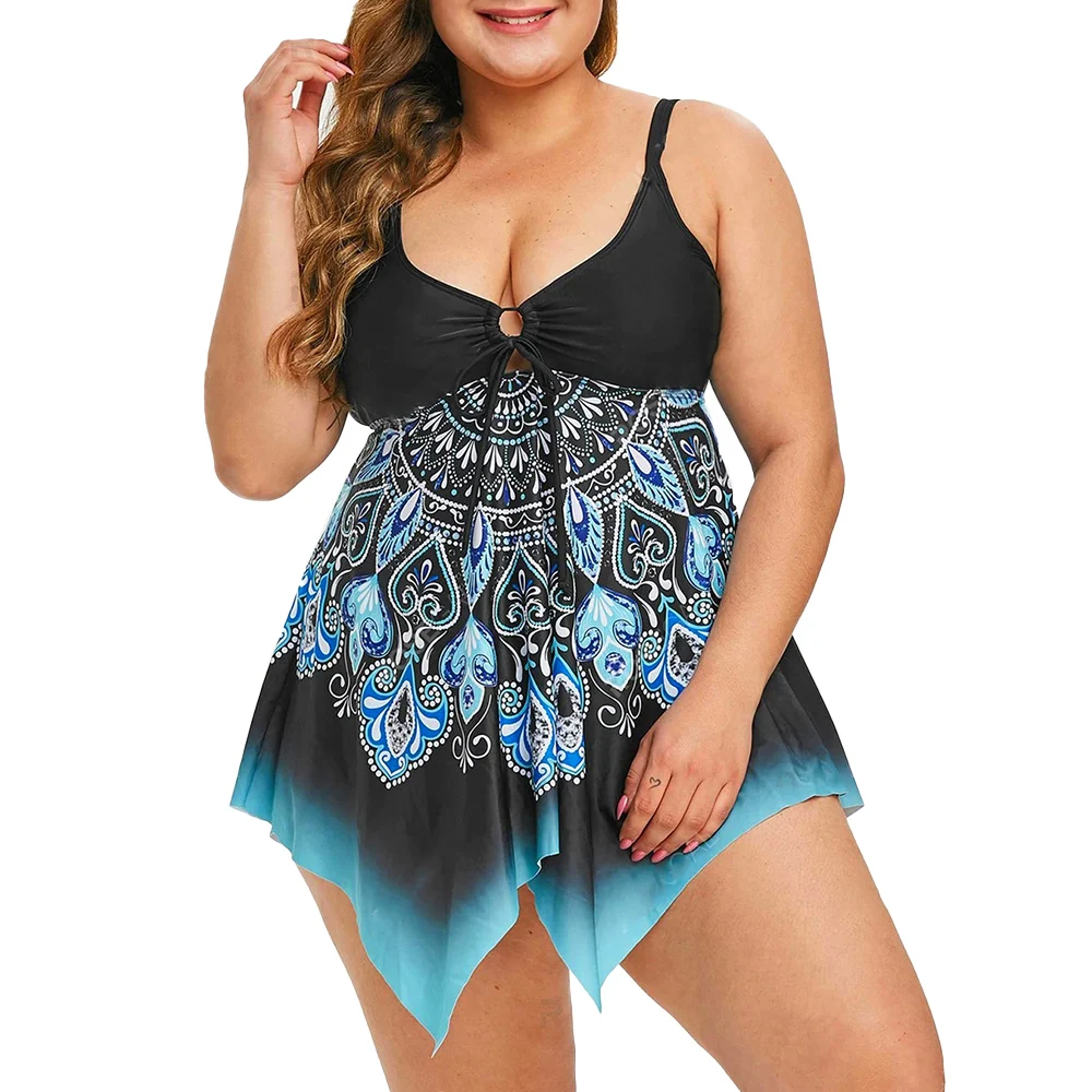 

Women Plus Size 6XL Tankini Set Push-up floral print boho Two Piece Swimsuit Conservative Summer Beach Swimwear Top+shorts D30