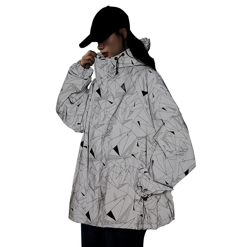

Camouflage Reflective Geometric Men Women Hooded Jackets Coats Hip Hop Oversize Casual Windbreaker Autumn Korean Style Outerwear