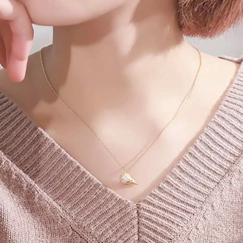 

INZATT Real 925 Sterling Silver Zircon Ice Cream Feather Pendant Necklace For Fashion Women Party Fine Jewelry Cute Accessories