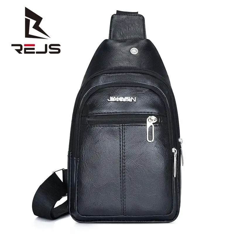 

REJS Men Chest Pack Pu Leather Waist Bags Casual Crossbody Messenger Bag Outdoor Sport Packs Multifunction Shoulder Daypack Sac