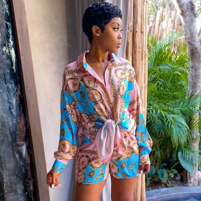 2020 New African Print Elastic Bazin Baggy Shorts Rock Style Dashiki Long Sleeve Famous Suit For Women Shirt And 2pcs/se|Африканская