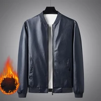 biker winterautumn mens jacket solid color faux leather plush slim autumn coat for motocycling
