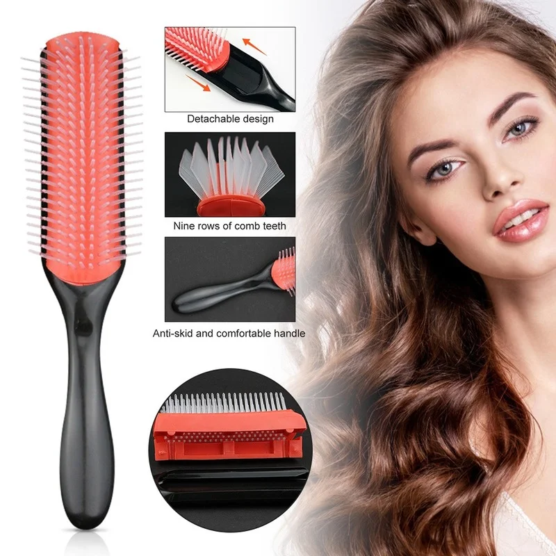 

9-Rows Detangling Hair Brush Denman Detangler Hairbrush Scalp Massager Straight Curly Wet Hair Comb Styling Tools Accessories