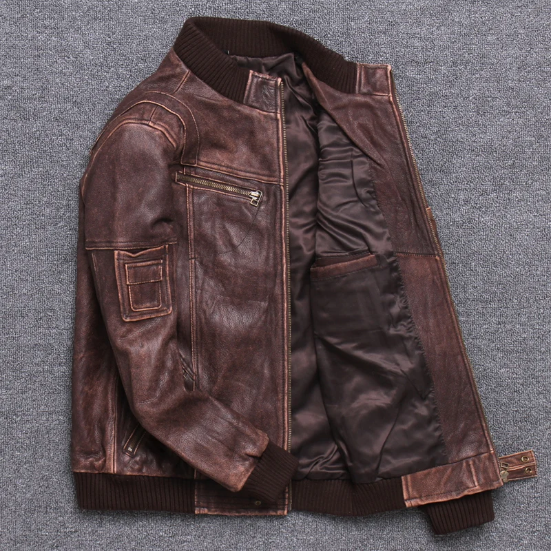 2020 Genuine Male Head Layer Pure Cowhide Do Used Baseball Leather Clothing Loose Coat Short Fund Fashion | Мужская одежда