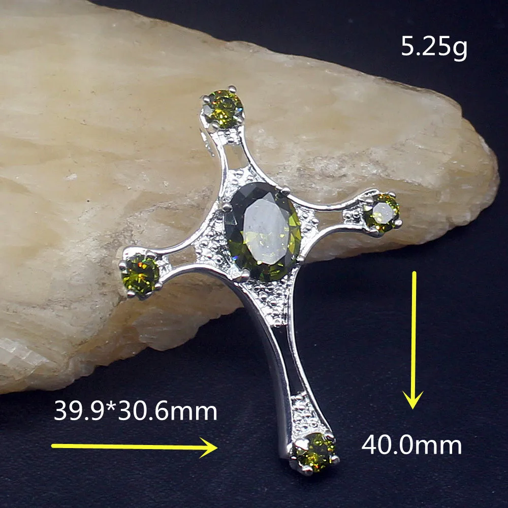 Gemstonefactory Jewelry Big Promotion 925 Silver Holy Cross Green Peridot Women Ladies Mom Gifts Necklace Pendant 20213996 on - Акционное предложение Gemstonefactory Jewelry: ожерелье-подвеска из зеленого перидота с серебряным святым крестом на 925 серебр