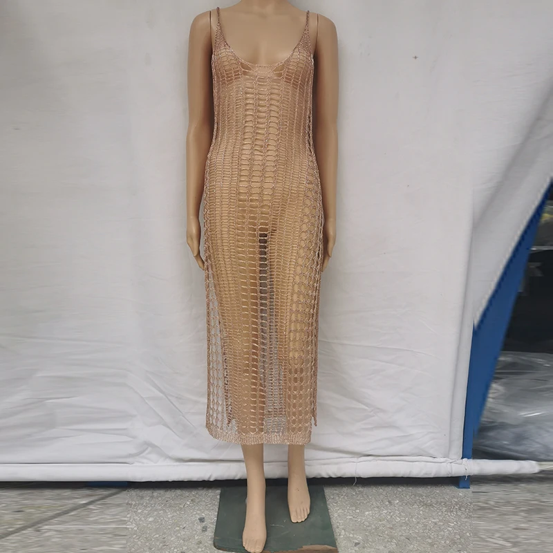 

V-neck bikini 2020 Hollow out beach dress women Brown swimsuit female cover-ups Backless beach wear Sexy kimono Plus size XL new