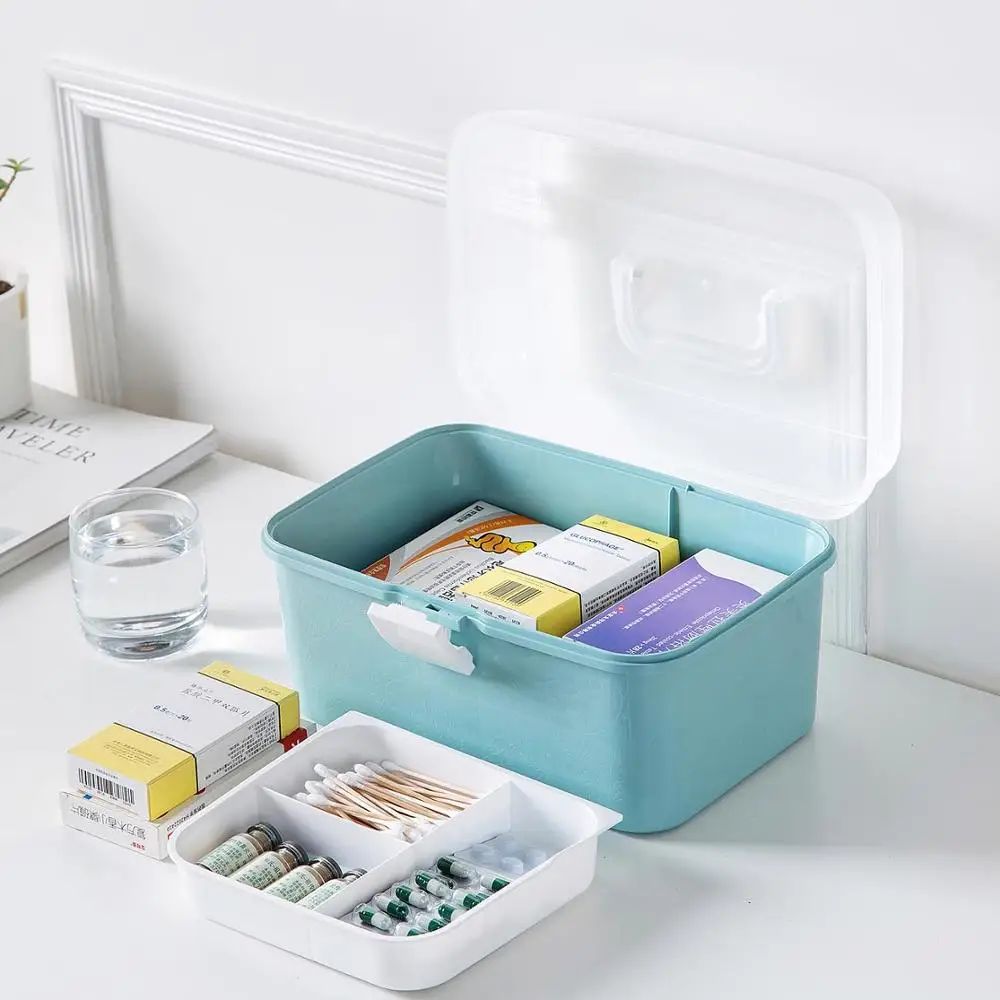 

Большая пластиковая Семейная Аптечка первой помощи, коробка для хранения лекарств, портативный медицинский ящик, двухслойный