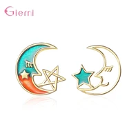 new arrival 925 sterling silver hollow star moon small earrings stud girls fashion birthday party jewelry cute earrings