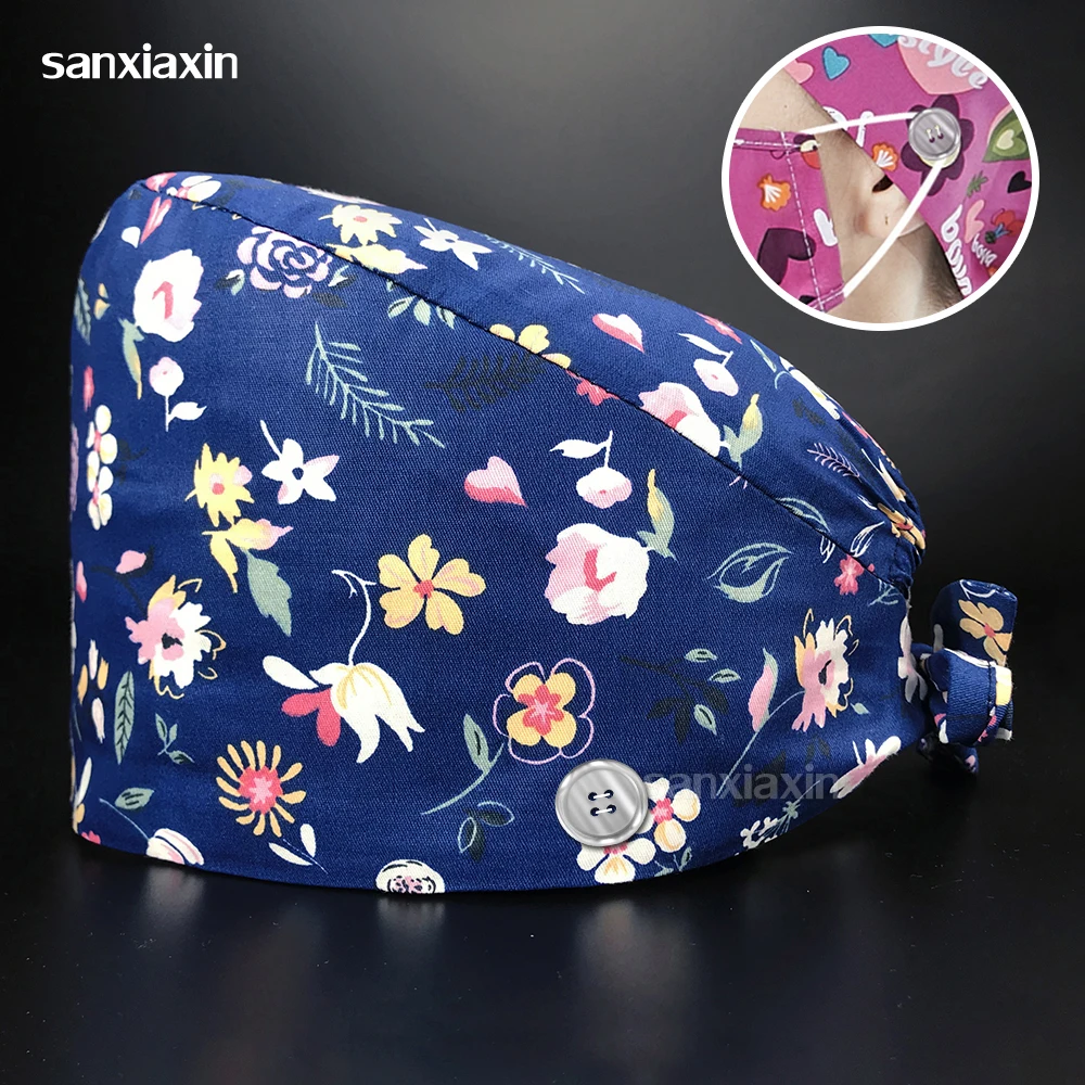 

Уход за домашними животными работа шляпы Для женщин из хлопчатобумажной ткани с принтом скрабы Шапки впитывает пот абсорбент скрабы шляпы ...