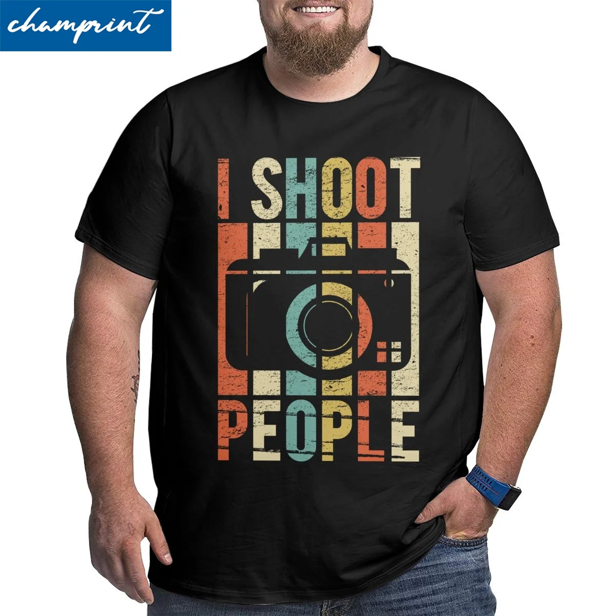 

Funny Vintage Shoot People Photographer T-Shirt Men Crewneck T Shirt Short Sleeve Big Tall Tee Shirt Plus Size 4XL 5XL 6XL Tops