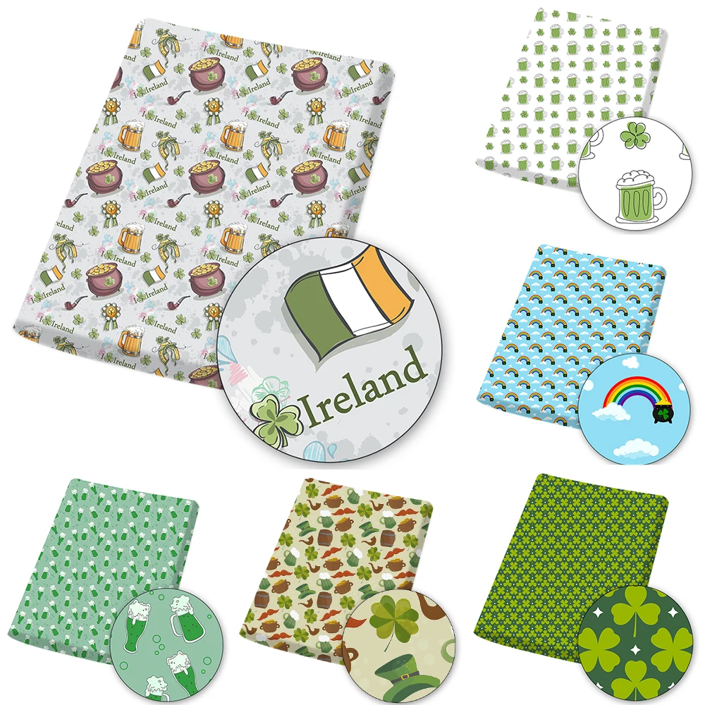 1 шт. Полиэстеровая хлопковая ткань с принтом клевера 45x145 см | Дом и сад