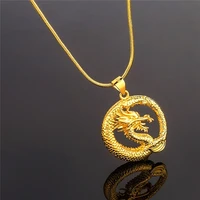 trendy animal dragon pendant necklace mens necklace metal round dragon gold plated necklace pendant accessories party jewelry