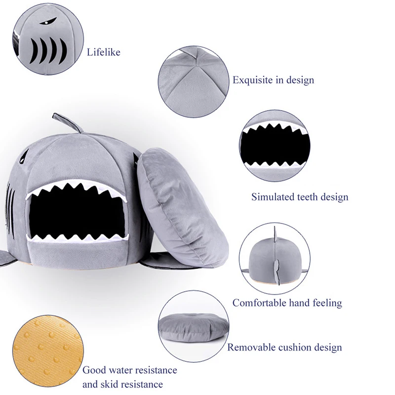 Оригинальный популярный кота собаки кровать Акула Форма моющийся дом любимчика
