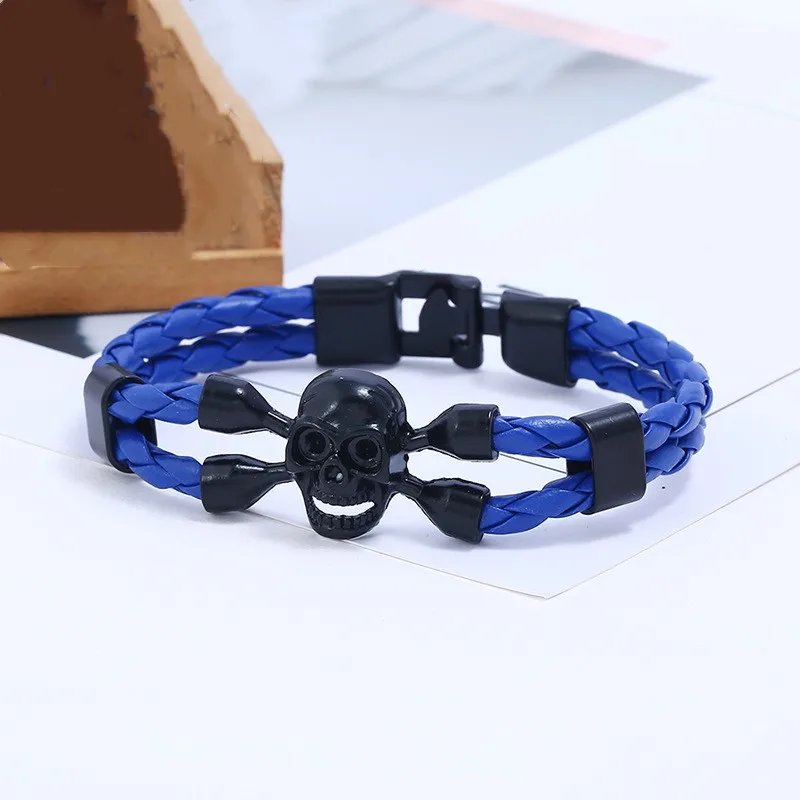 Винтажный черный браслет с черепом браслеты ручной работы длина 210 мм кожаный