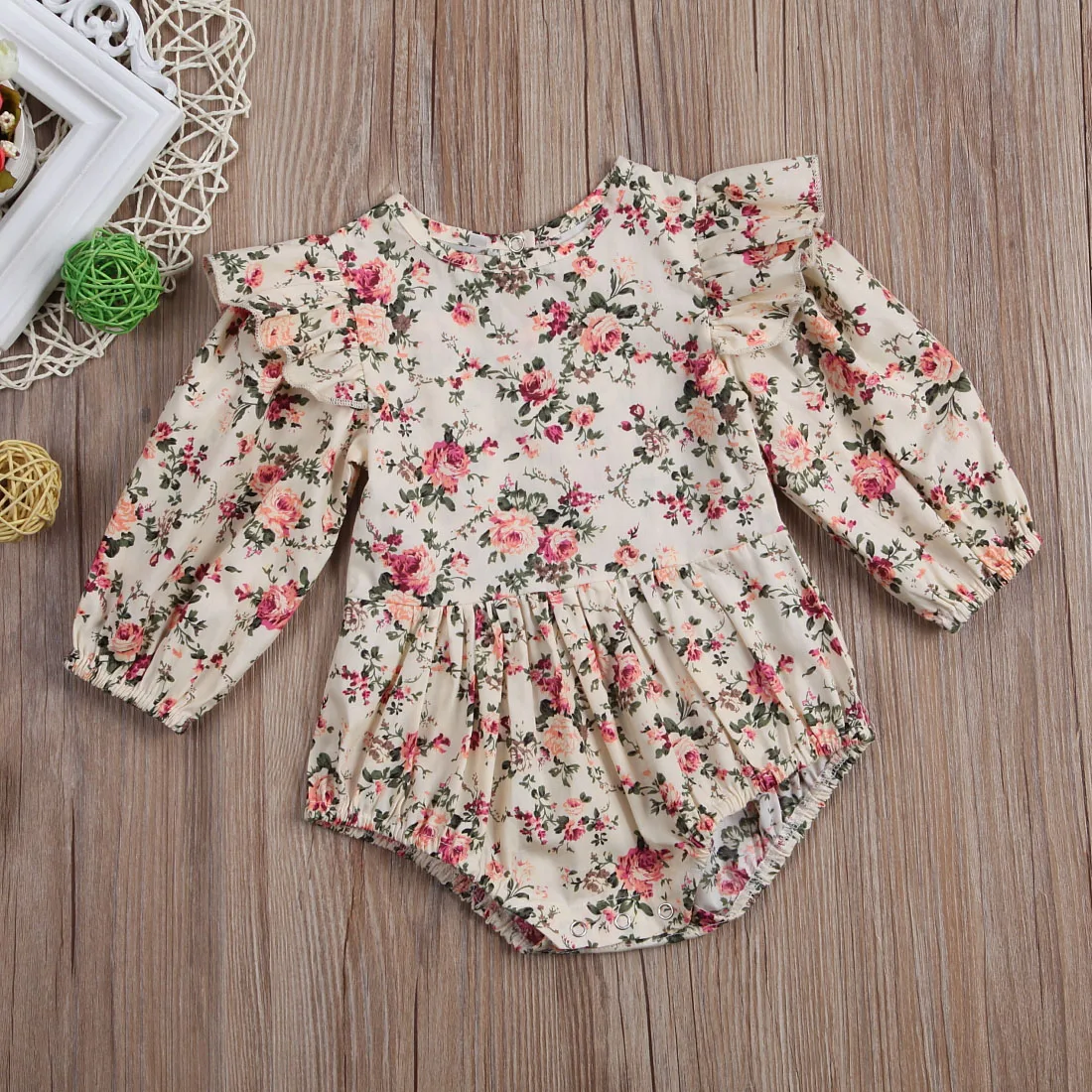

2021 New Spring and Autume Toddler Baby Girls Long Sleeve Floral Romper Jumpsuit Outfits Bodysuit Clothes