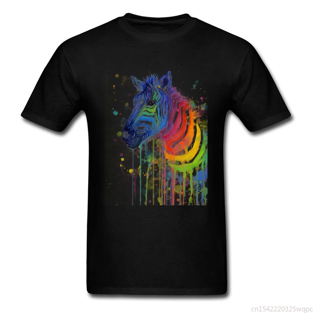 

Ode To Fruit Stripes Brand New Men T-shirt Zebra Rainbow Watercolor Black Tees Short Sleeve