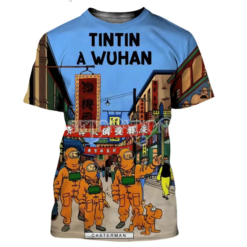 

New cartoon anime Tintin 3D T-shirt men and women fashion cool print O-neck shirt casual Harajuku comfortable loose streetwear