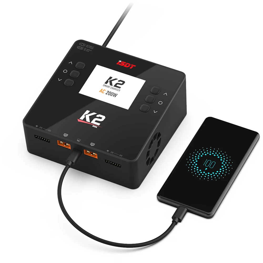 Двухканальное балансирующее зарядное устройство ISDT K2 AC 200 Вт постоянный ток 500 x2