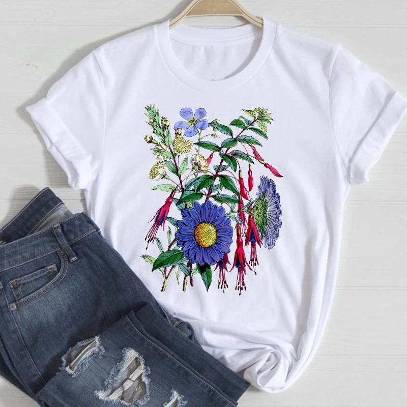 

T-shirts Women Floral 90s Fashion Trend Style Cute Spring Summer Clothes Graphic Tshirt Top Lady Print Female Tee T-Shirt