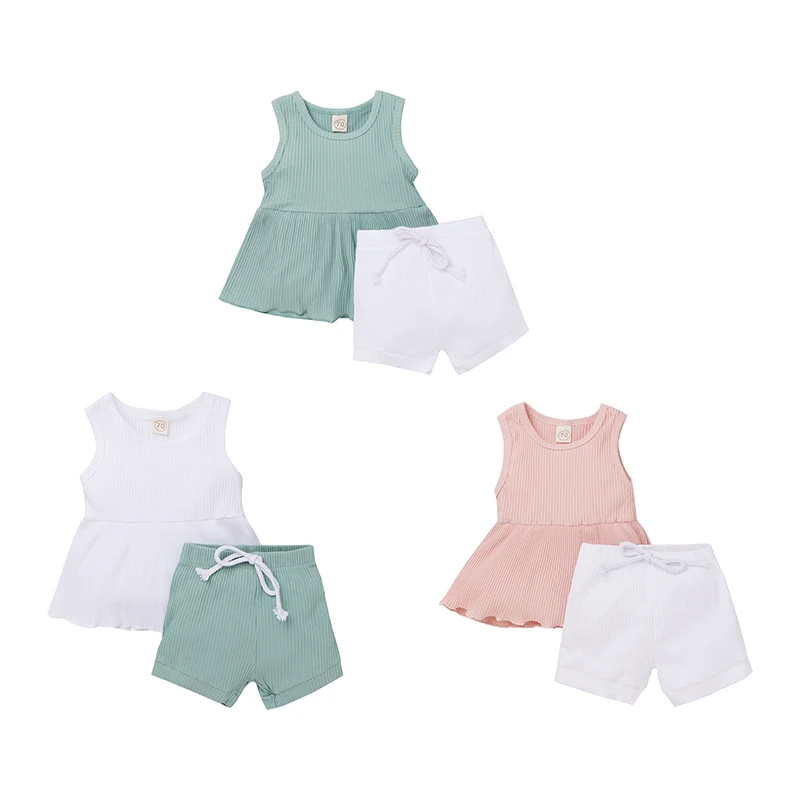 

2pcs/set Summer Baby Girls Sets Children's Cute Pit Strip Short-sleeved Shorts Suit