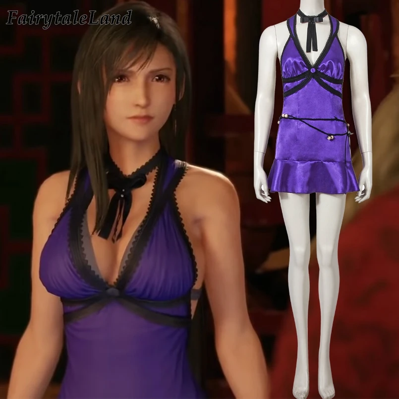 Костюм для косплея Tifa Lockhart костюм Хэллоуина ремейк VII фэнтези FF7 фиолетовое