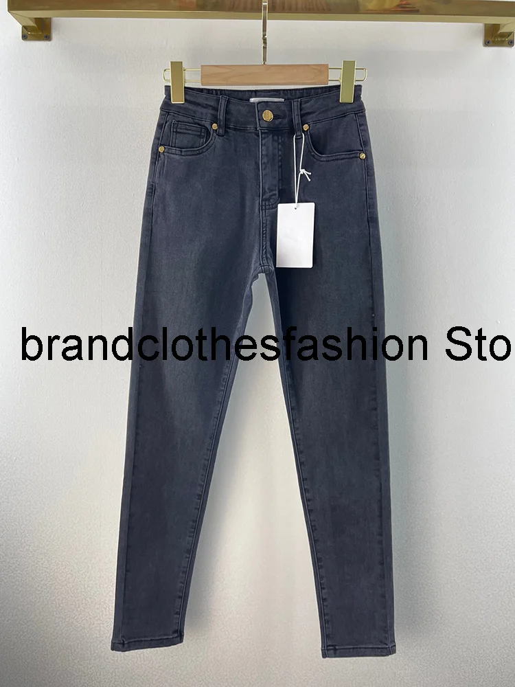 

2021 New All-Match Grey Fashion Long Denim Pencil Pants Women High Quality Embroidery Casual Street Washing Jean Trousers Lady