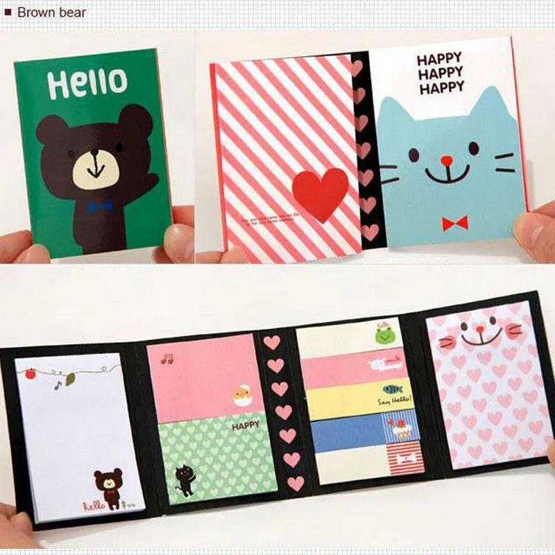 Portable Notes Sticker Paper Self-Adhesive Four Fold Flags Tab Post Cute Animals Memo Pads Sticky Marker Colorful Bookmark | Канцтовары