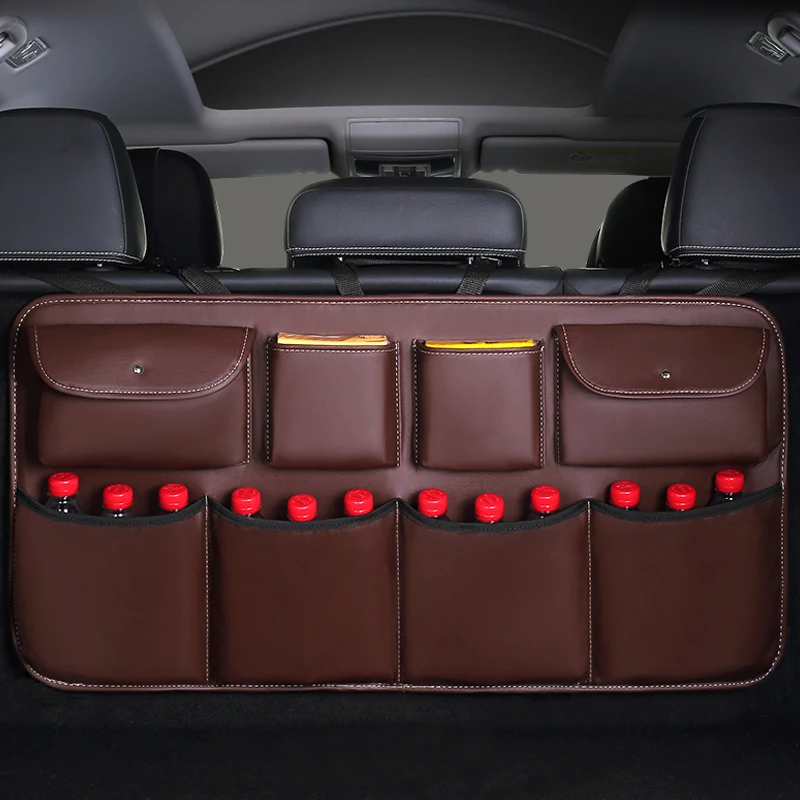 

2021 PU leather Car Rear Seat Back Storage Bag Multi-use Car Trunk Organizer Auto Stowing Tidying Auto Interior Accessories New